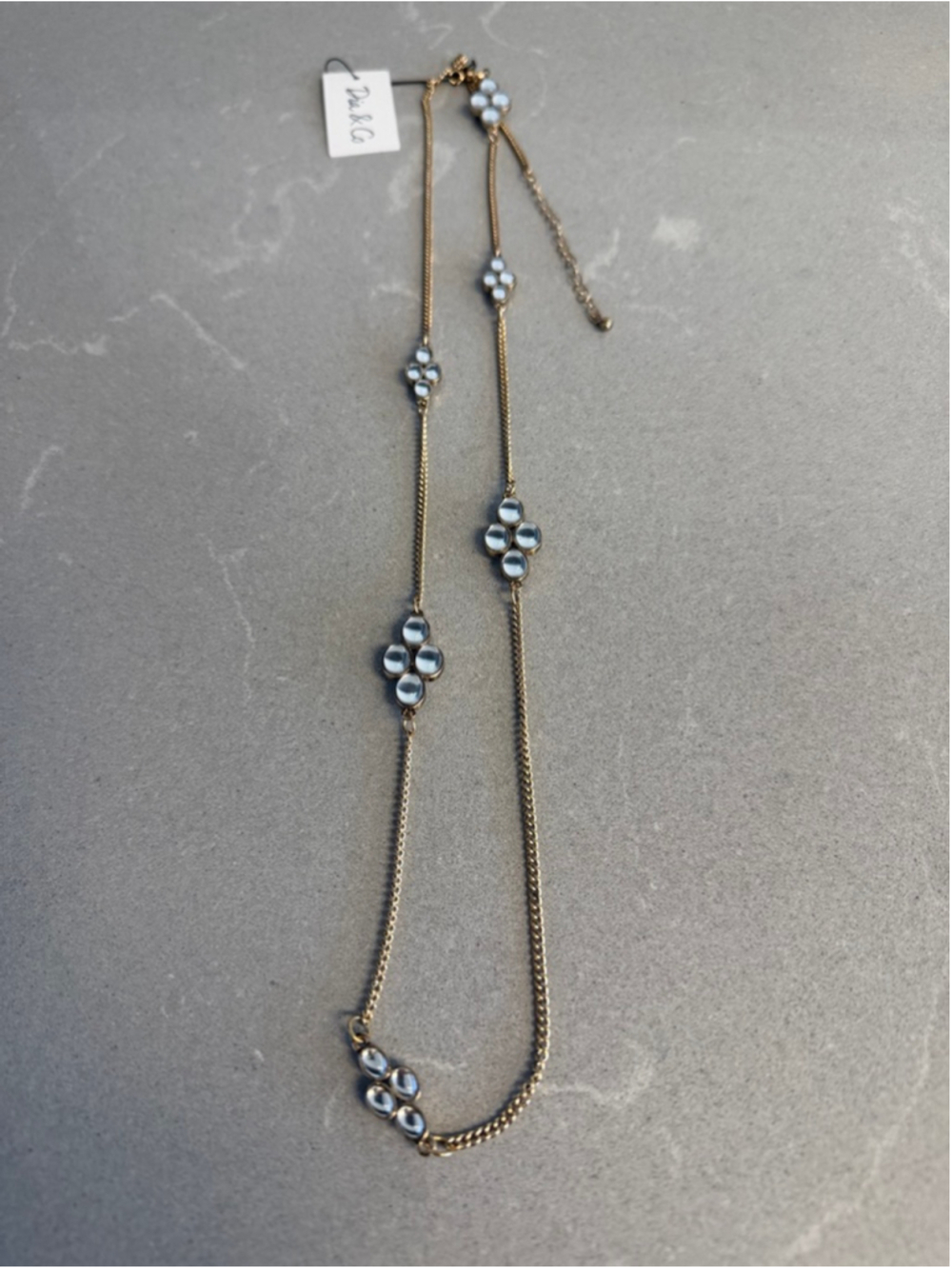 Dia & Co Gold Tone White Cabochon Station Necklace Long Fashion Jewelry NWT